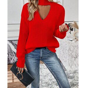 NWOT SHEIN Red Choker Neck Sweater Size Small